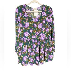 Vibrant Floral Blouse flower babydoll tiered top peplum hem boutique be stage